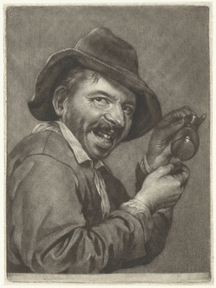 Man met een leeg glas (de Smaak) by Jan Verkolje, print, 1660-1693