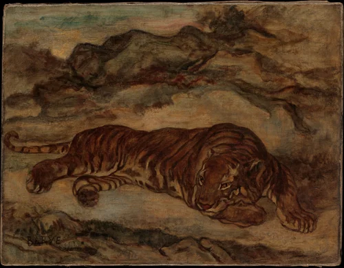 Tiger in Repose by Antoine-Louis Barye, painting, 1845-1870