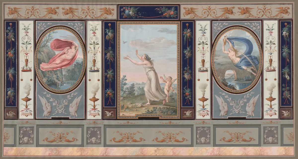 Elaborate Wall Decoration with Endymion and Hebe by Tommaso Bigatti, drawing, 1795-1805