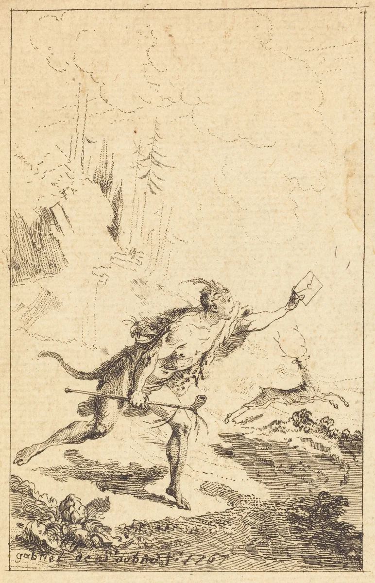 Envoy to M. de Saint-Denis by M. de Belle-Isle, Prisoner [left] by Gabriel de Saint-Aubin, print, 1767