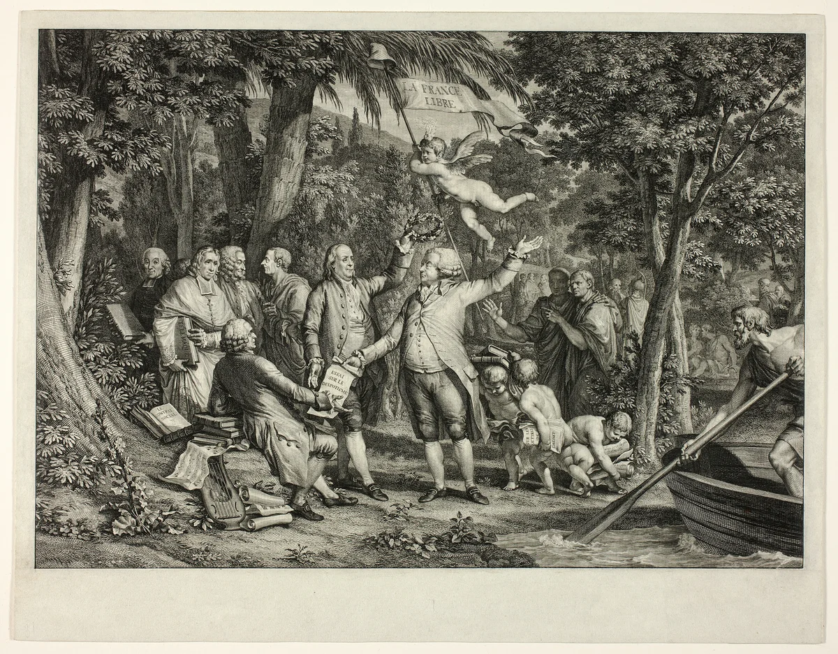 Mirabeau Arrives at the Elysian Fields by Louis Joseph Masquelier, print, 1792