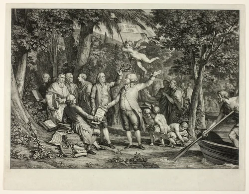 Mirabeau Arrives at the Elysian Fields by Louis Joseph Masquelier, print, 1792