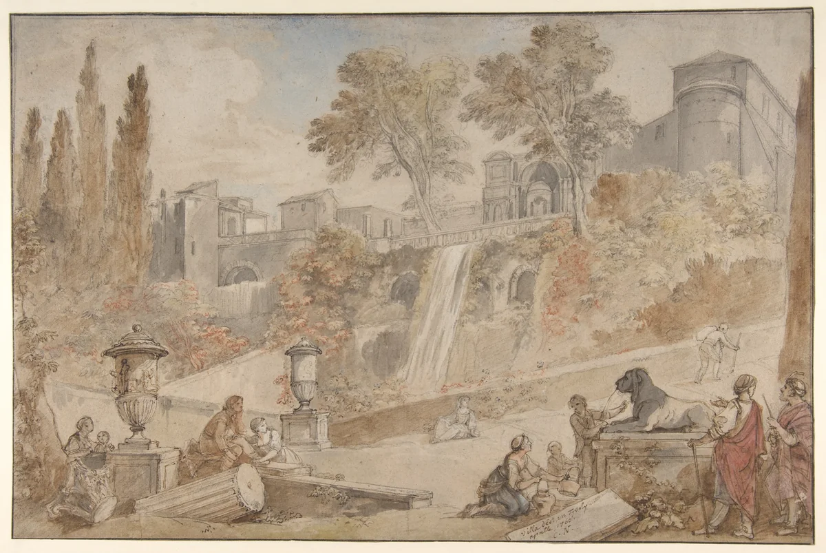 Gardens of the Villa d'Este at Tivoli by Charles Joseph Natoire, drawing, 1760