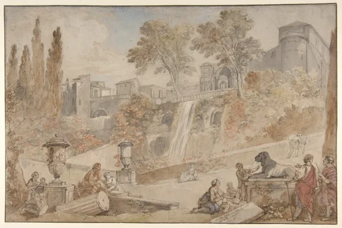 Gardens of the Villa d'Este at Tivoli by Charles Joseph Natoire, drawing, 1760