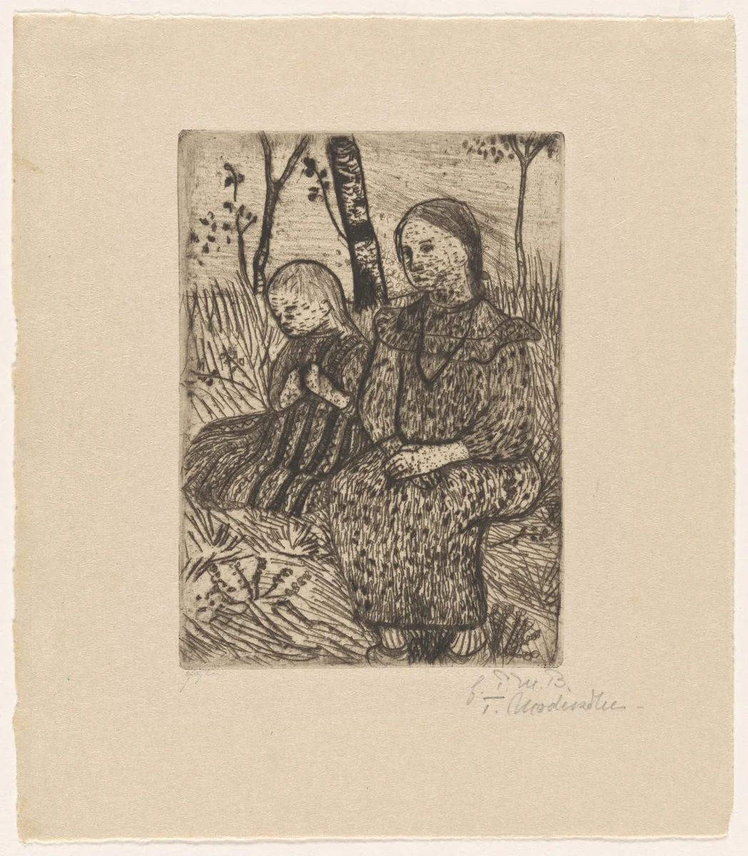 Two Peasant Girls (Zwei Bauernmädchen) by Paula Modersohn-Becker, print, 1899