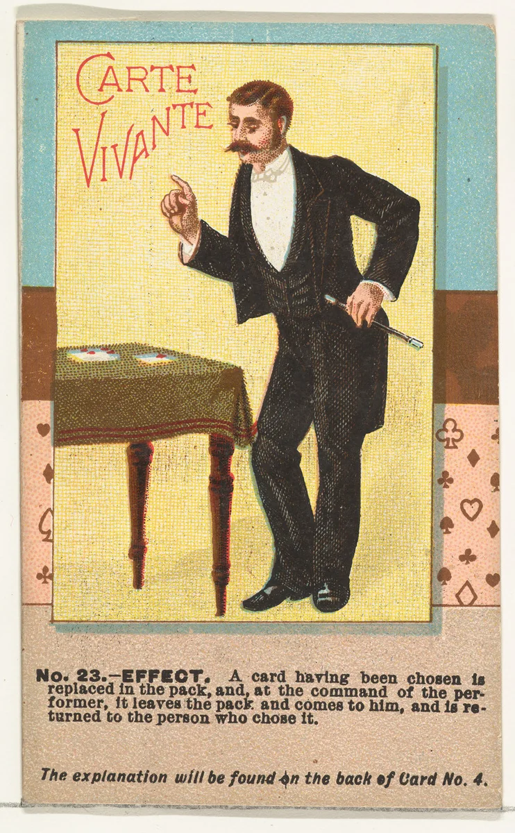 Number 23, Carte Vivante, from the Tricks with Cards series (N138) issued by W. Duke, Sons & Co. to promote Honest Long Cut Tobacco by W. Duke, Sons & Co., print, 1887