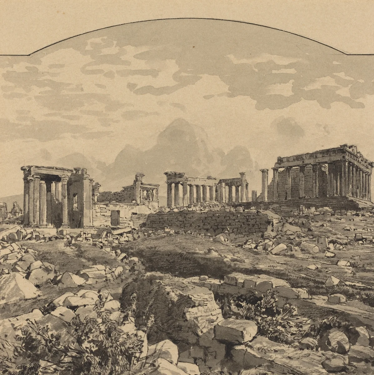 The Parthenon from the East by Themistocles von Eckenbrecher, drawing, 1890