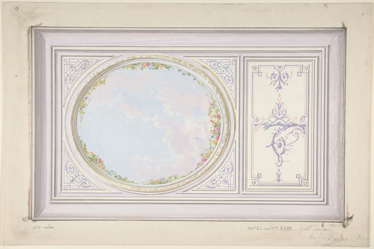 Ceiling Design for the "Petit Salon" of the Duchess of Newcastle, Hôtel Hope by Jules-Edmond-Charles Lachaise, drawing, 1862-1872