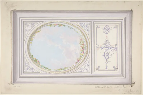 Ceiling Design for the "Petit Salon" of the Duchess of Newcastle, Hôtel Hope by Jules-Edmond-Charles Lachaise, drawing, 1862-1872
