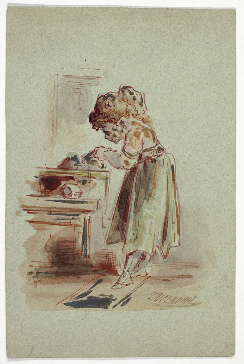 Little Girl Cooking by Dupenvant, drawing, 1800-1899