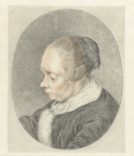 De Spinster (detail van het hoofd van de vrouw) by Abraham Delfos, drawing, 1741-1820