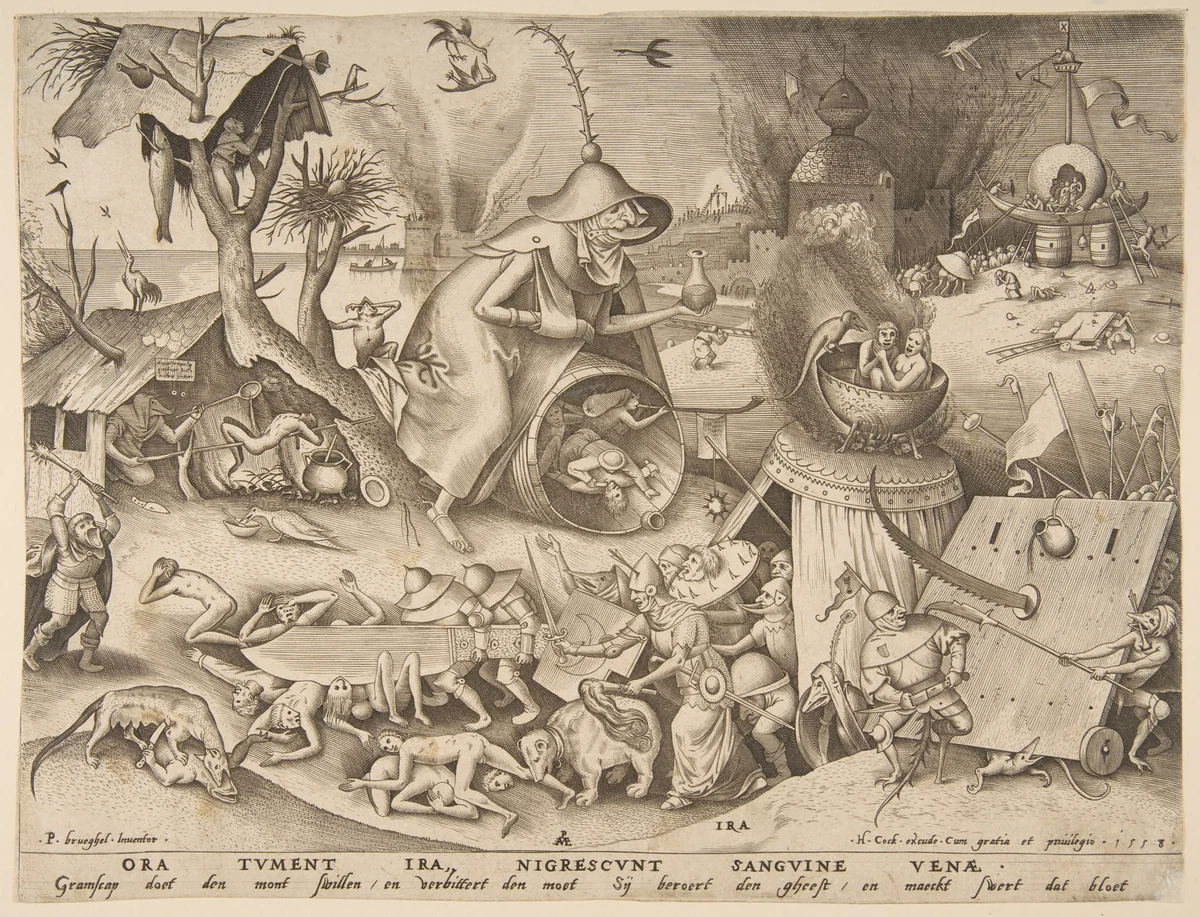 Anger (Ira), from the series The Seven Deadly Sins by Pieter van der Heyden, print, 1558