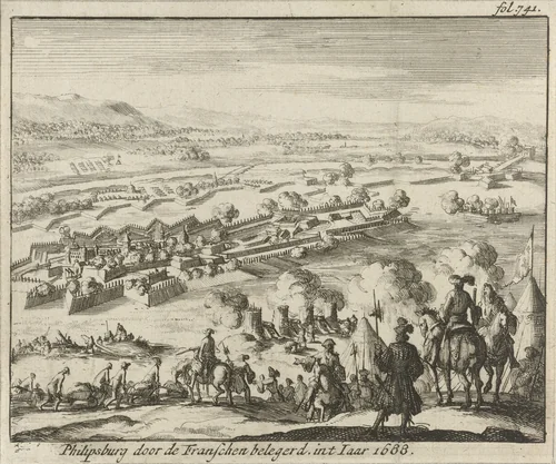 Beleg van Philippsburg, 1688 by Jan Luyken, print, 1689