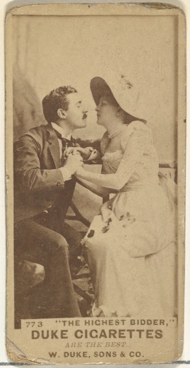 Card Number 773, "The Highest Bidder," from the Actors and Actresses series (N145-7) issued by Duke Sons & Co. to promote Duke Cigarettes by W. Duke, Sons & Co., photograph, 1880-1889