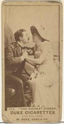 Card Number 773, "The Highest Bidder," from the Actors and Actresses series (N145-7) issued by Duke Sons & Co. to promote Duke Cigarettes by W. Duke, Sons & Co., photograph, 1880-1889