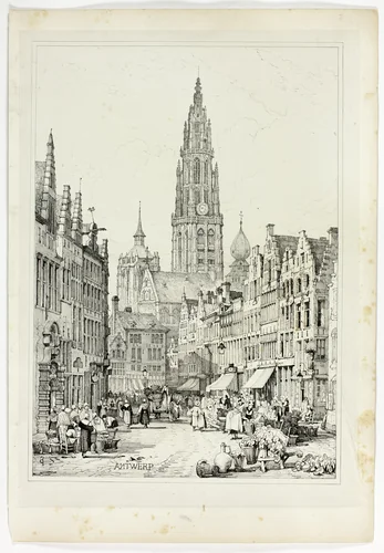 Antwerp, from Facsimiles of Sketches made in Flanders and Germany by Samuel Prout, print, 1833