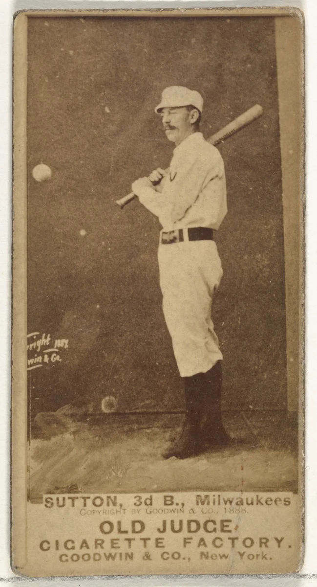 Ezra Ballou Sutton, 3rd Base, Milwaukee, from the Old Judge series (N172) for Old Judge Cigarettes by Goodwin & Company, photograph, 1888