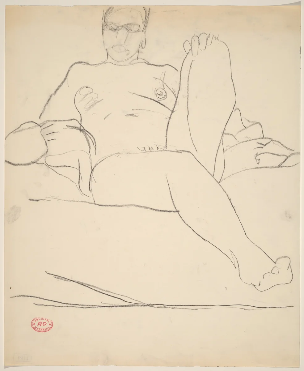 Untitled [seated female nude resting with left leg in chair] by Richard Diebenkorn, drawing, 1955-1967