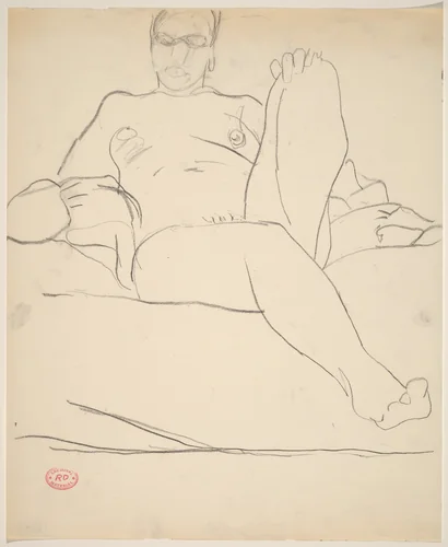 Untitled [seated female nude resting with left leg in chair] by Richard Diebenkorn, drawing, 1955-1967
