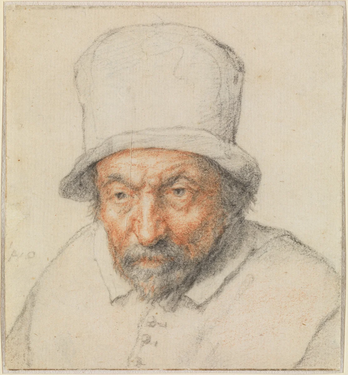 Head of a Bearded Man in a Hat by Adriaen van Ostade, drawing, 1645-1655