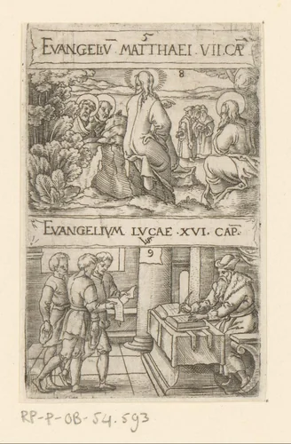 Christus waarschuwt voor valse profeten en de gelijkenis van de onrechtvaardige rentmeester by Unknown, print, 1524-1562