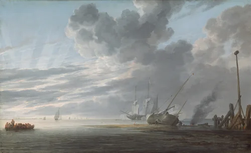 Estuary at Day's End by Simon de Vlieger, painting, 1640-1645