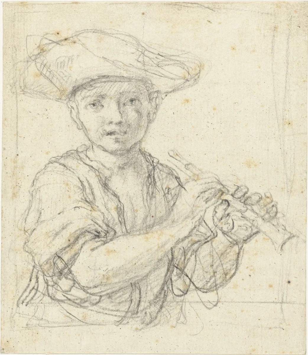 Jongetje met fluit by Federico Zuccaro, drawing, 1550-1609