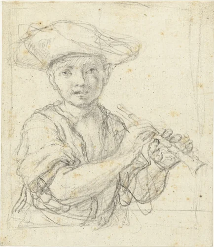 Jongetje met fluit by Federico Zuccaro, drawing, 1550-1609