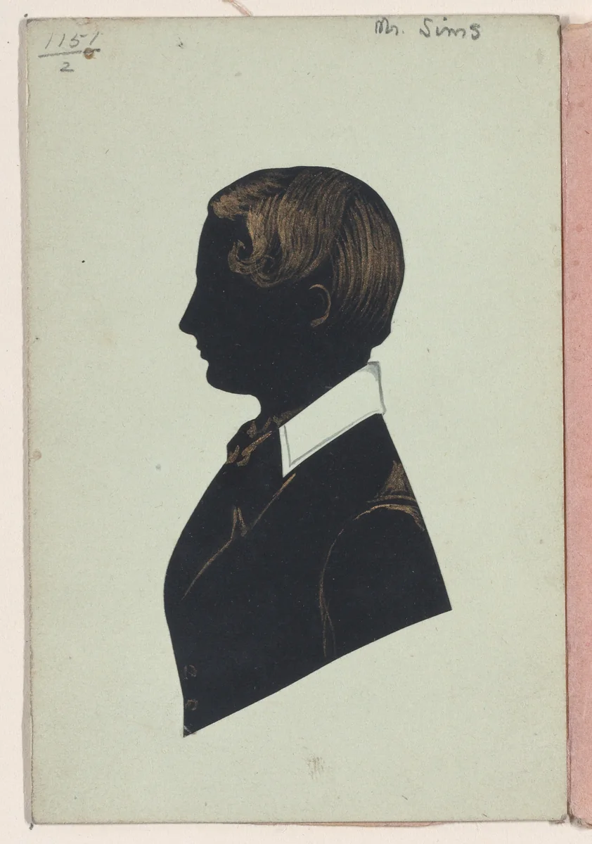 Double sided silhouette portraits of Mr. Sims and a young woman by Edgar Adolphe, other, 1830-1890
