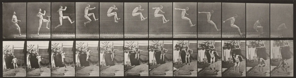Plate Number 159. Jumping, running broad jump by Eadweard Muybridge, photograph, 1887