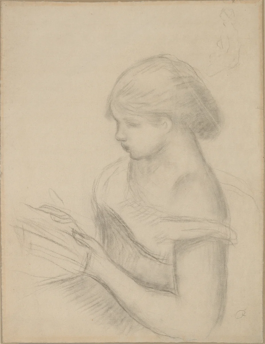 A Girl Reading (with a Sketch of Seated Woman) by Auguste Renoir, drawing, 1855-1919