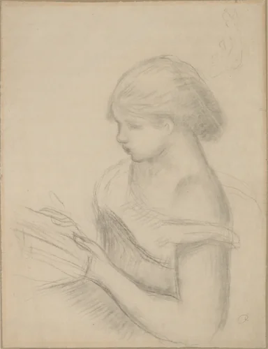A Girl Reading (with a Sketch of Seated Woman) by Auguste Renoir, drawing, 1855-1919