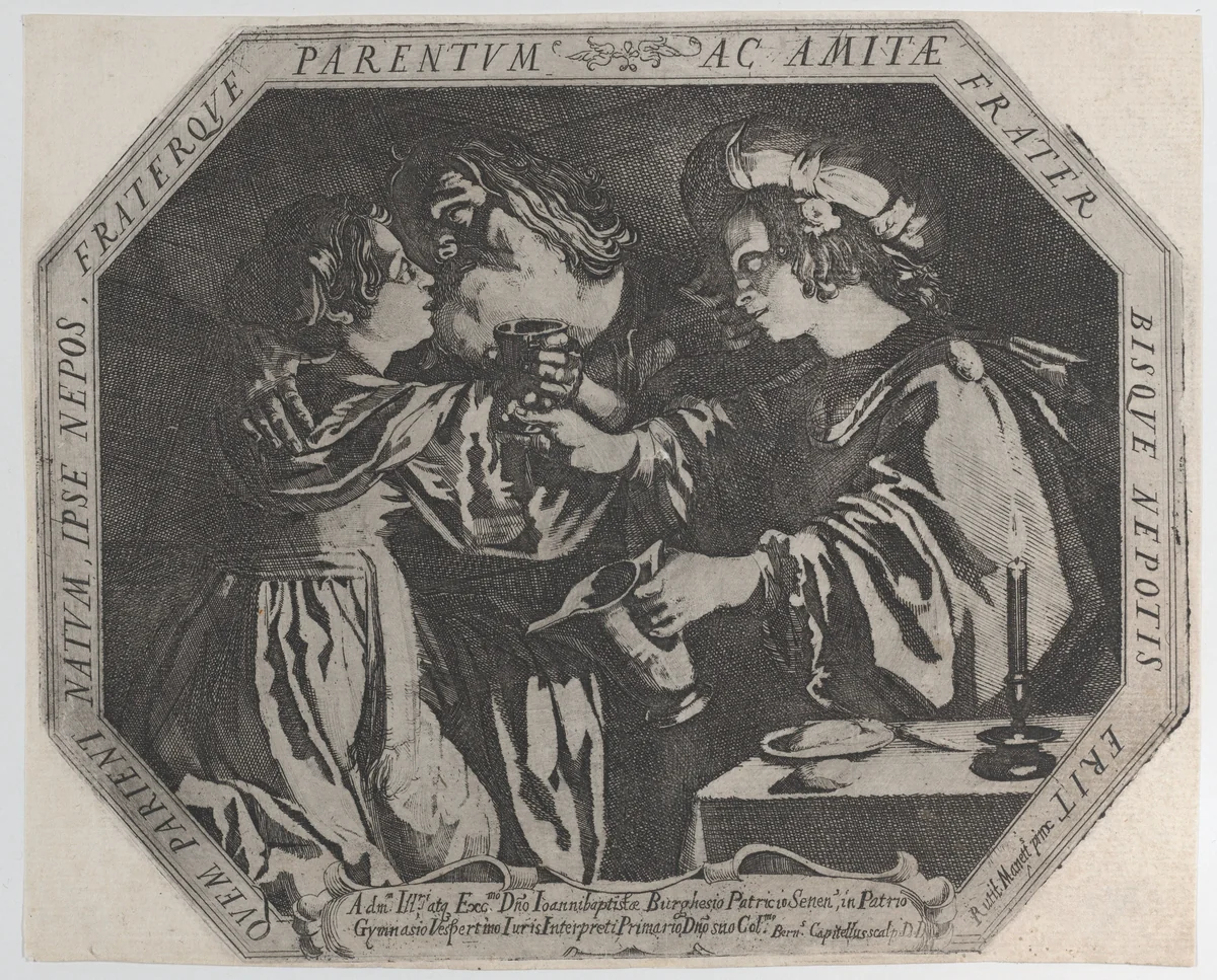 Lot and His Daughters by Bernardino Capitelli, print, 1625-1637