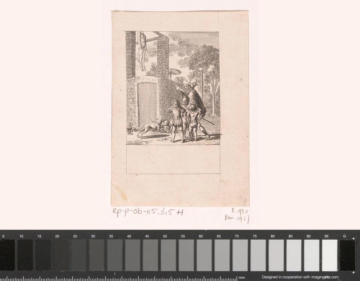 Coligny's onthoofde lichaam wordt door zijn kinderen aanschouwd by Daniel Nikolaus Chodowiecki, print, 1799