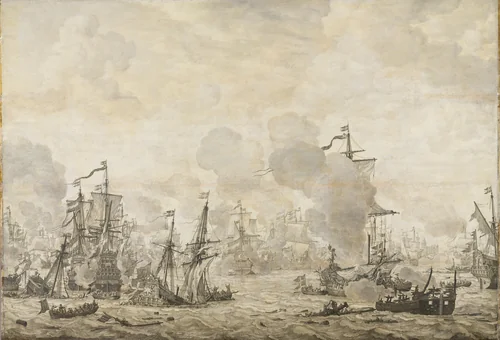 Episode from the Battle between the Dutch and Swedish Fleets in the Sound, 8 November 1658 by Willem van de Velde, painting, 1658-1693