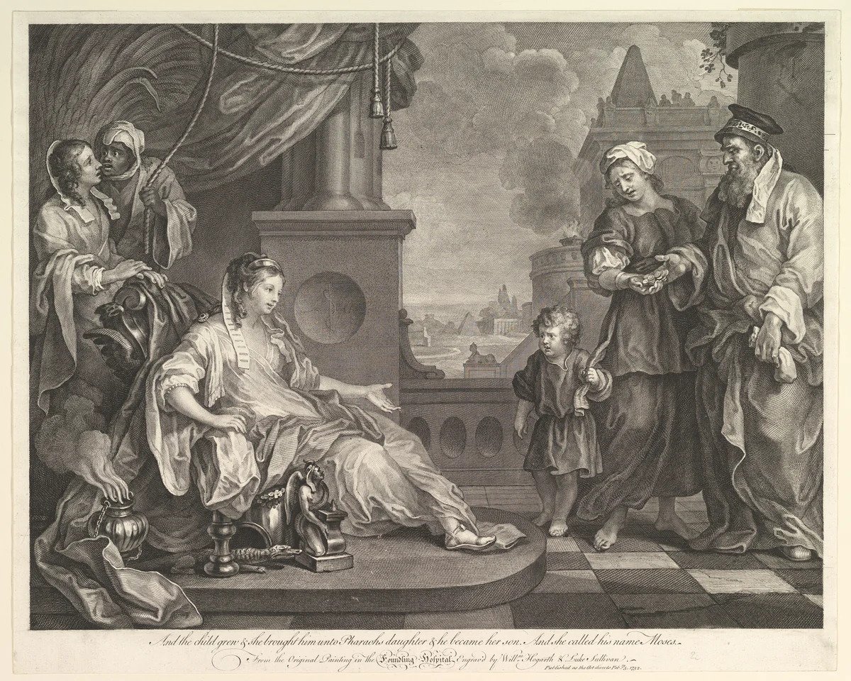 Moses Brought to Pharaoh's Daughter (Exodus 2:10) by William Hogarth, print, 1752