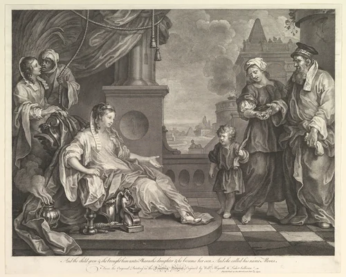 Moses Brought to Pharaoh's Daughter (Exodus 2:10) by William Hogarth, print, 1752