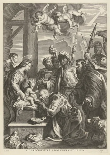 Aanbidding door de koningen by anonymous, print, 1650-1678