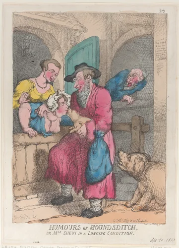 Humors of Houndsditch, or Mrs. Shevi in a Longing Condition by Thomas Rowlandson, print, 1813