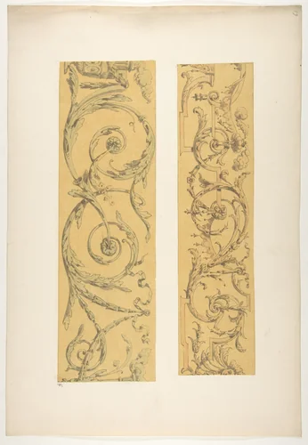 Two designs for decorative borders in strapwork and rinceaux by Jules-Edmond-Charles Lachaise, drawing, 1830-1897