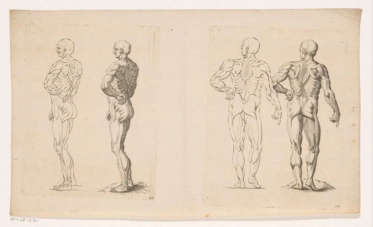 Naakte man van opzij en van achteren by Christoph Fabius Brechtel, print, 1645-1706