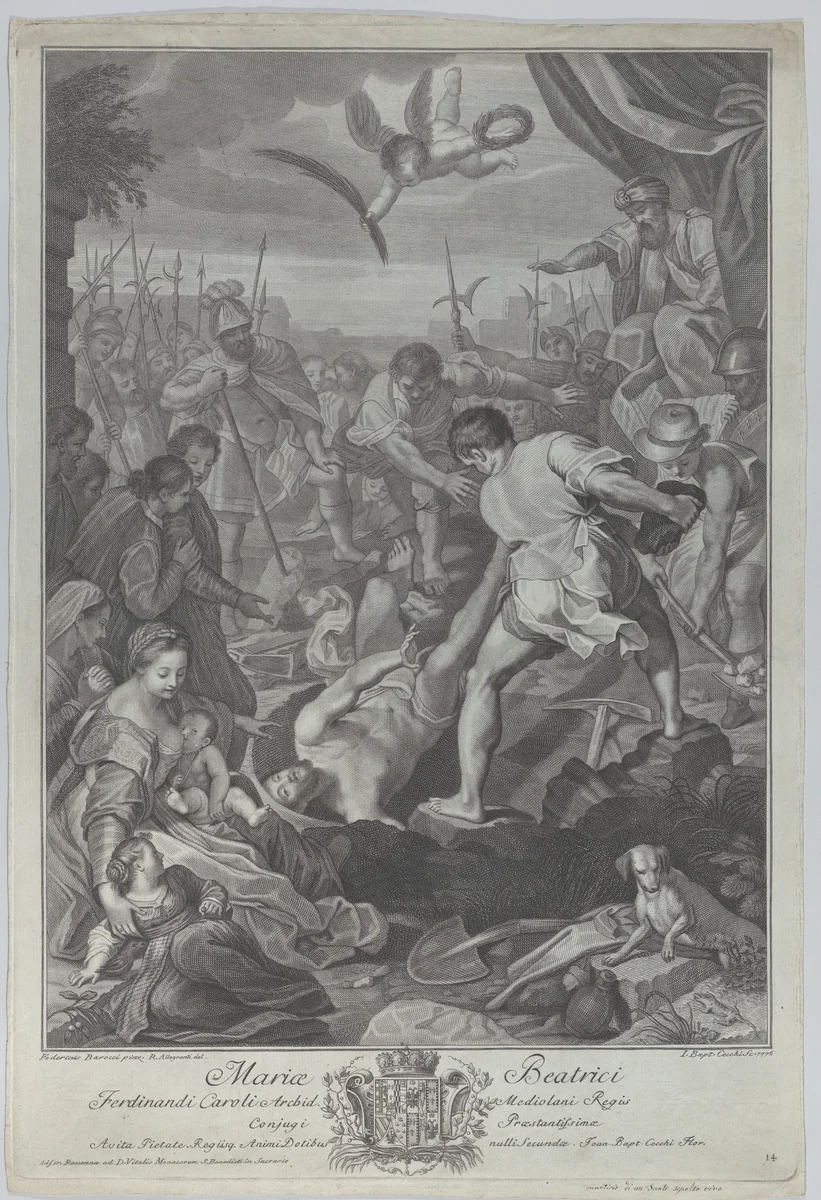 The martyrdom of Saint Vitalis of Milan, who is being buried alive by Giovanni Battista Cecchi, print, 1776
