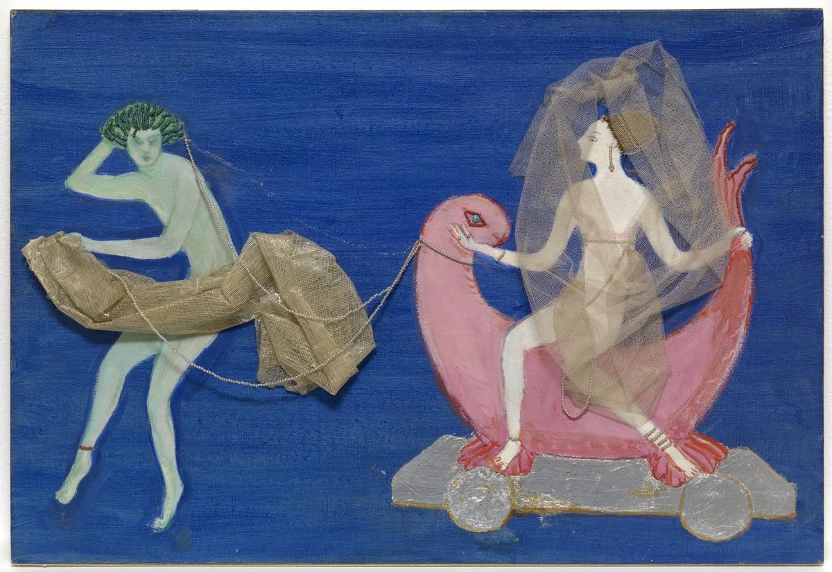 Costume design (Wave Drawing Aphrodite on a Dolphin) for artist's ballet Orphée of the Quat-z-arts by Florine Stettheimer, drawing, 1912