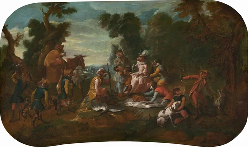 Singerie: The Picnic by Christophe Huet, painting, 1739