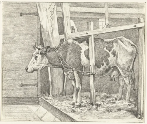 Staande koe in de stal by Jean Bernard, drawing, 1812