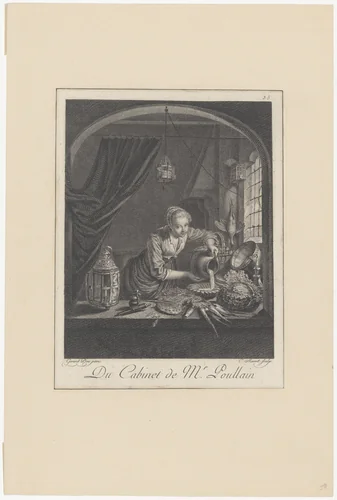 Milkmaid after the painting of G.Dou in the Cabinet of Mr. Poullain by Gerrit Dou, print, 1630-1675