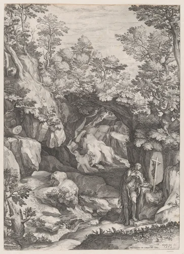 Mary Magdalen Repentant in the Wilderness by Cornelis Cort, print, 1573
