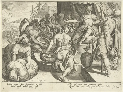 De koning als sterkste in de wereld by Zacharias Dolendo, print, 1595-1596