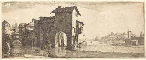 The Watermill by Jacques Callot, print, 1633-1635