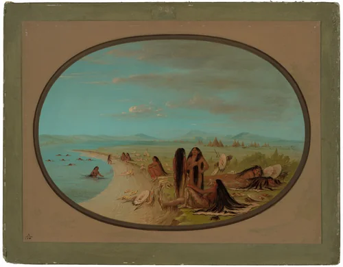 Crow Warriors Bathing by George Catlin, painting, 1861-1869